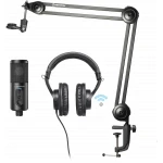 Audio Technica Creator pack contenant un microphone noir, un casque et un deskboom